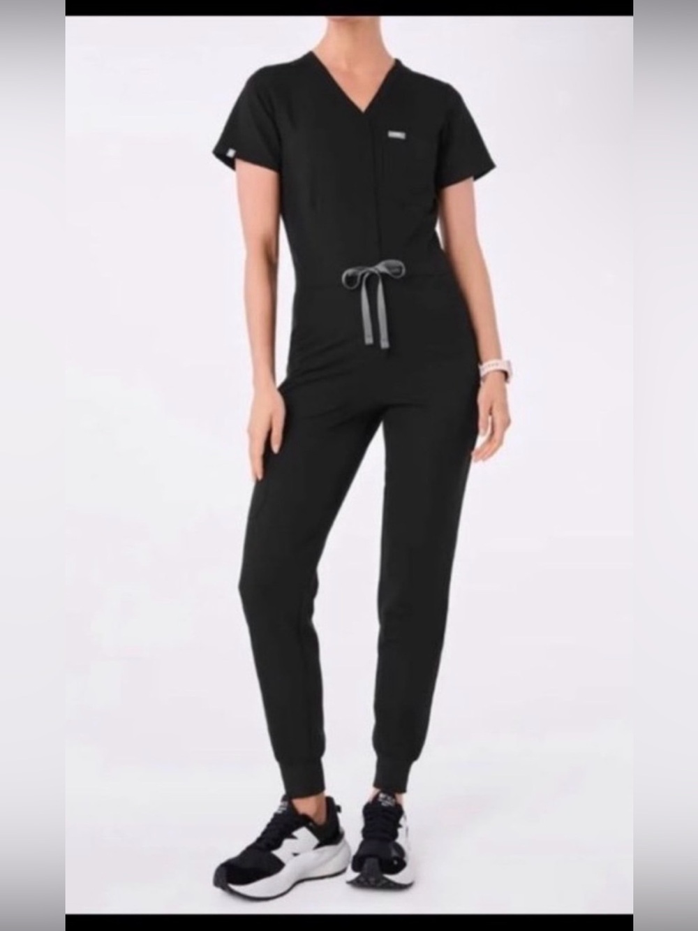 Figs Black V-Neck Jumpsuit with Drawstring Waist size XS